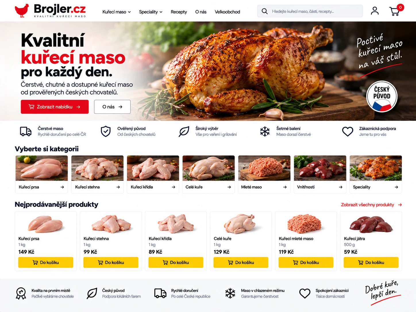 Ilustrační návrh pro Brojler.cz: specializovaný e-shop s kuřecím masem a drůbežími výrobky